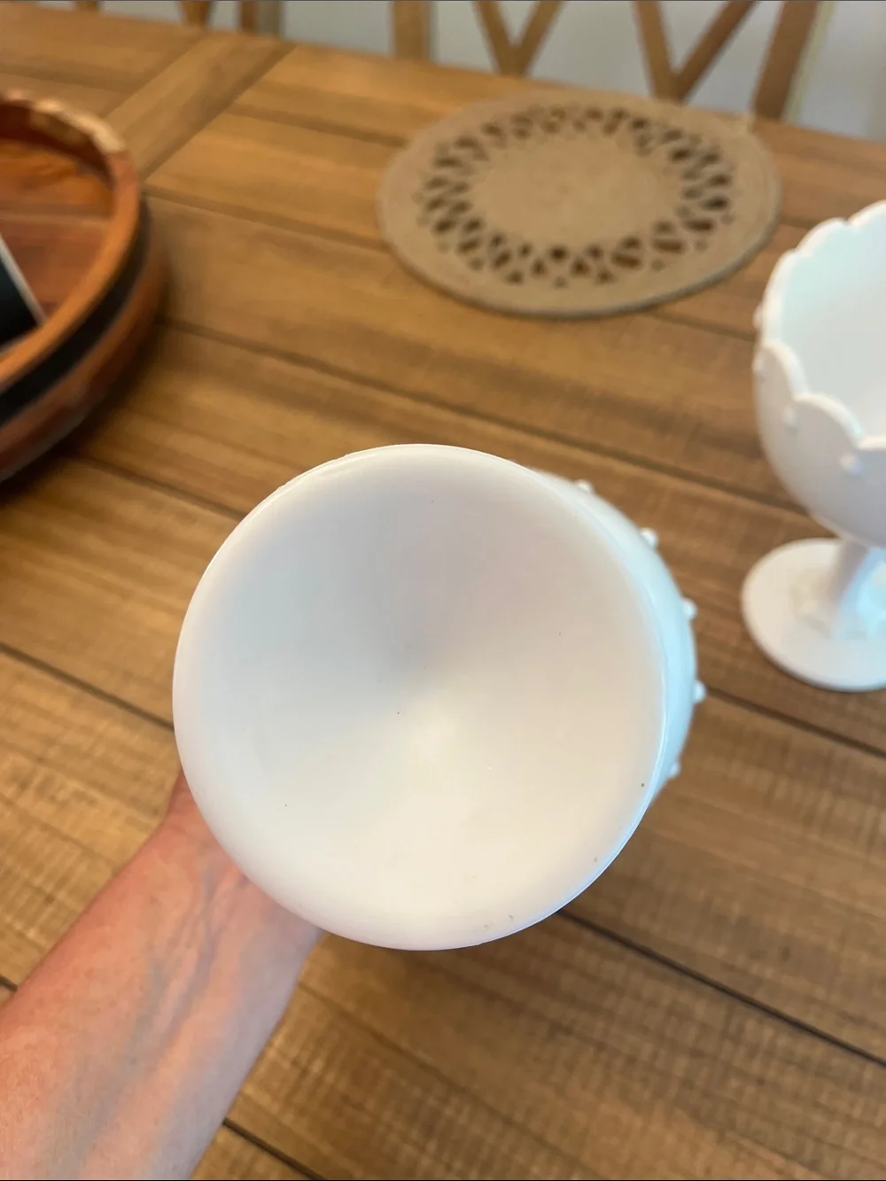 Vintage MCM Indiana white Milk Glass Teardrop Compote Candy Dish Candle Holders